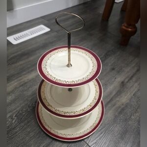 Classic Cream and Red Tiered Serving Stand